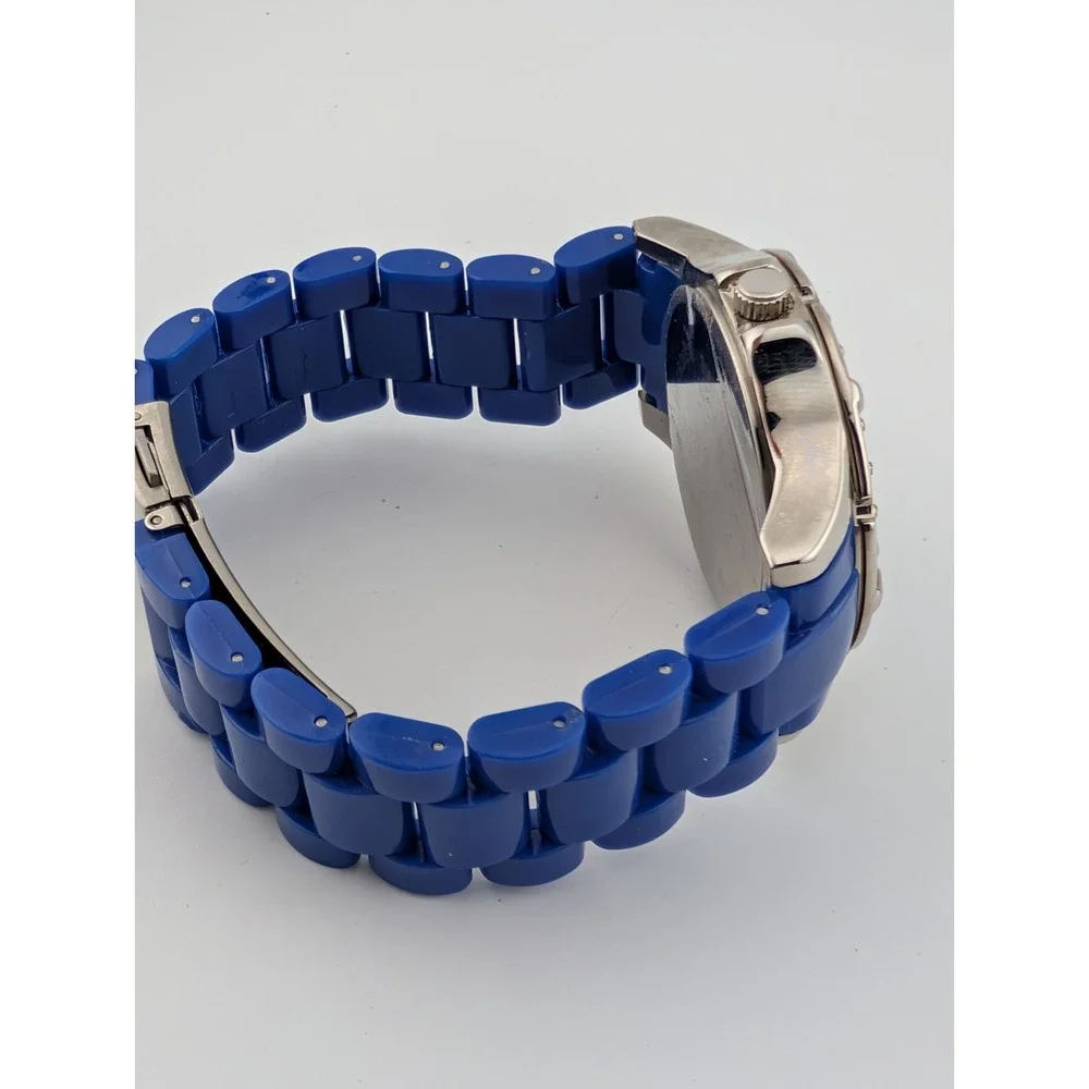 Bay Studio Watch Women 38mm Silver Case Blue Plastic Link 7